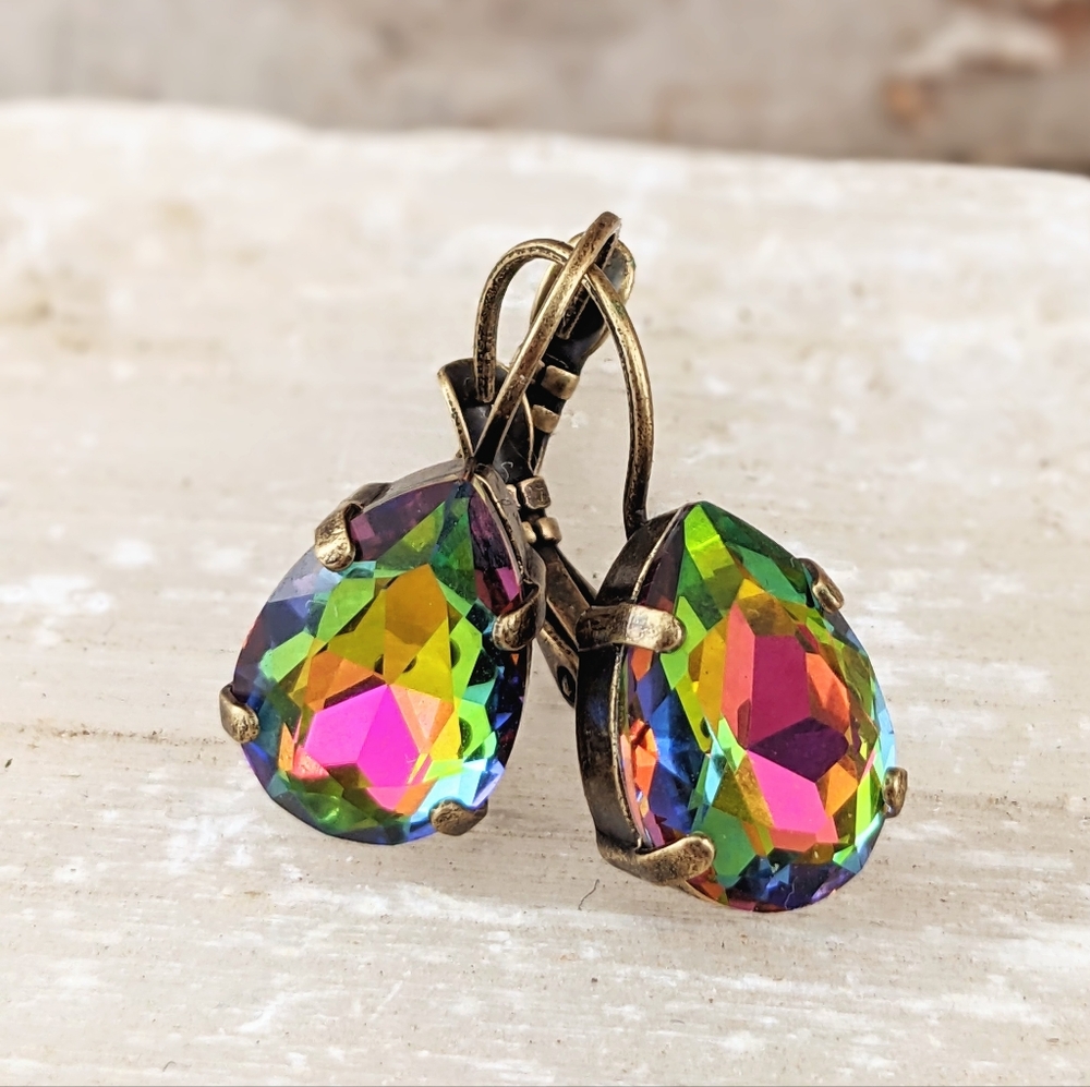 Swarovski Crystal In Volcano / Vitrail Medium Multicolor In Brass Earrings